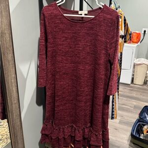 Burgundy Ruffle Hem Dress